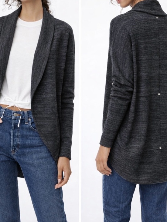 Wilfred Jackets & Blazers - Wilfred Aritzia Charcoal Open Front Cardigan Draped Shawl Collar Knit Sweater M